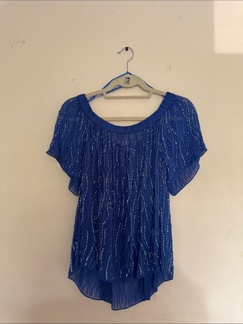 Parker Royal Blue Beaded Short-Sleeve Blouse
